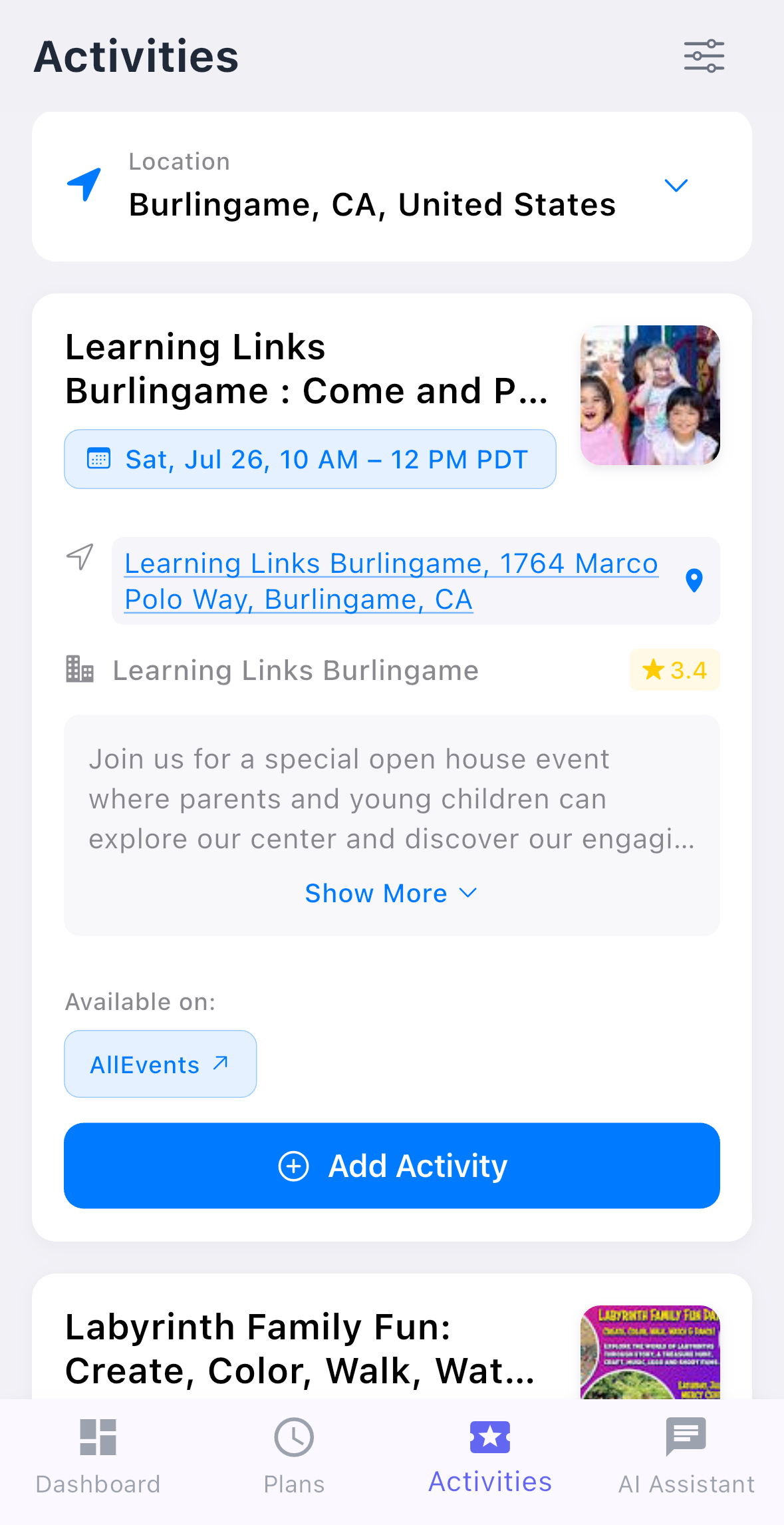 Activity Discovery Interface