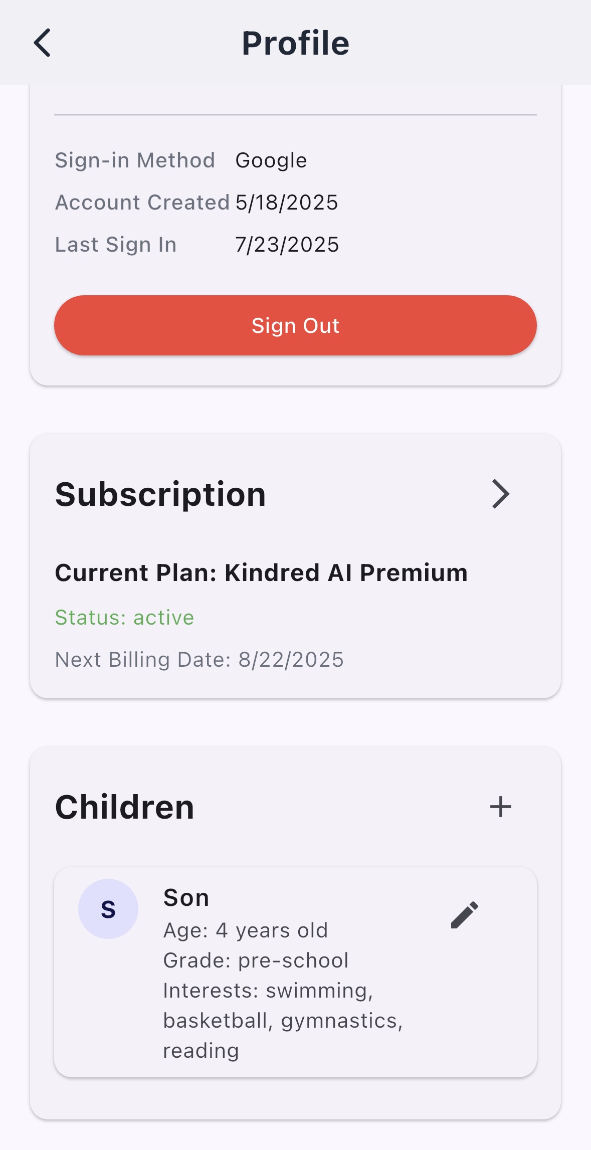 Family Profile Creation